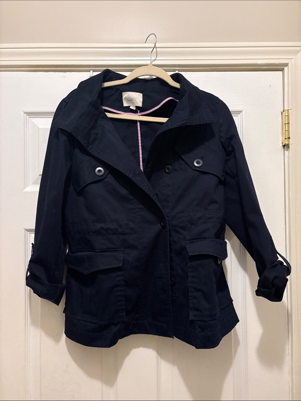LOFT Navy Utility Jacket with Roll-Tab Sleeves